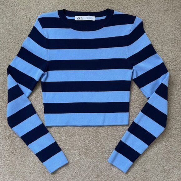 Zara Sweaters - Zara blue striped cropped sweater